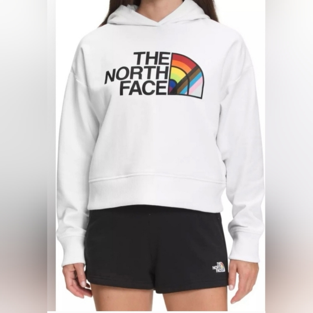 NWT The North Face White Hoodie with Multicolor Pride Logo Size Medium - Picture 1 of 4